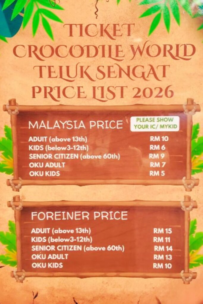 Teluk Sengat Crocodile Farm Johor with large crocodiles close up, popular crocodile world attraction near Desaru Malaysia