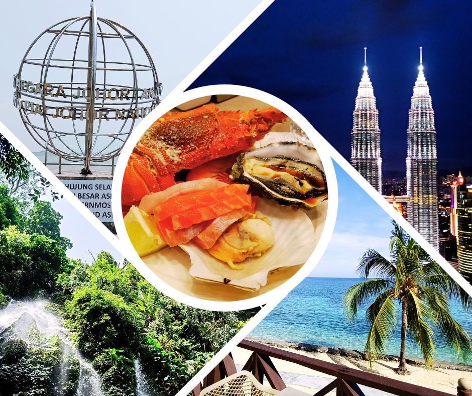 Good News for travel in Malaysia, twin towers in Kuala Lumpur, Tanjung Piai in Johor, Waterfall Royal Belum in Perak and tioman islan in Pahang.